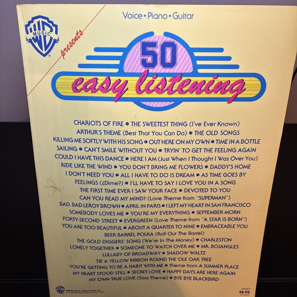 WB Music Presents 50 Easy Listening Sheet Music Voice/Piano/Guitar Vintage (VG)
